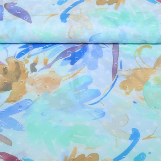 Baumwoll-Voile - Dobby Digital Blumen Blau