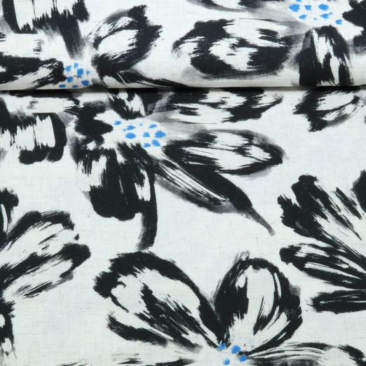 Viskoseleinen - Digital Große Blüten Beige Schwarz