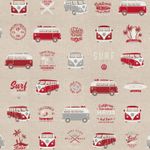 Canvas - VW Bulli California Paradise Beige Rot Leinenoptik