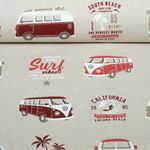 Toile - VW Combi Van California Paradise Beige Rouge aspect lin