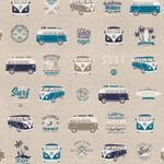 Canvas - VW Bulli California Paradise Beige Petrol Leinenoptik
