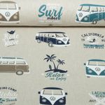 Toile - VW Combi Van California Paradise Beige Bleu pétrole