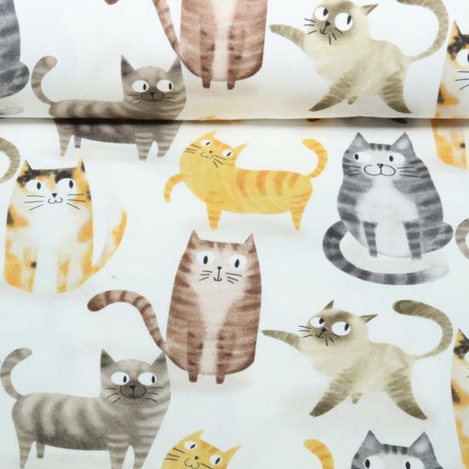 Baumwoll-Canvas - Digital Katzen Ecru