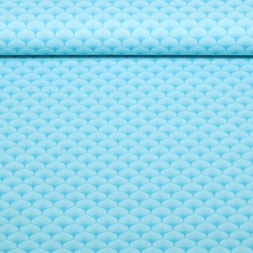 Baumwoll-Popeline - Blätter Aqua
