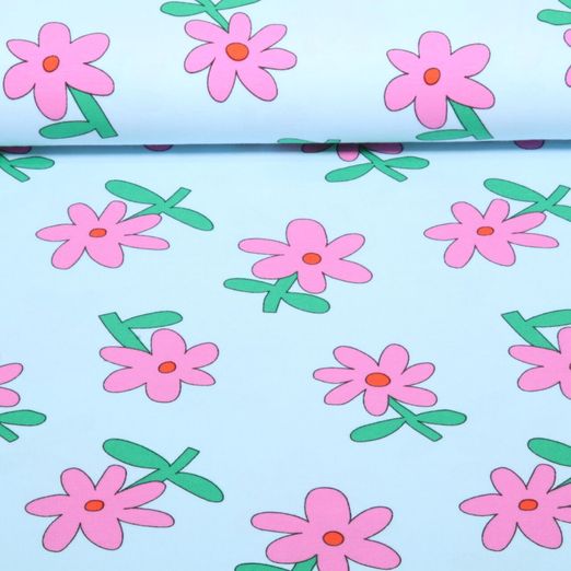 Bio Jersey - Blumen Jennifer Bouron Hellblau