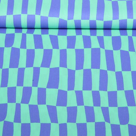 Bio Baumwoll-Popeline - Karos Jennifer Bouron Blau Mint