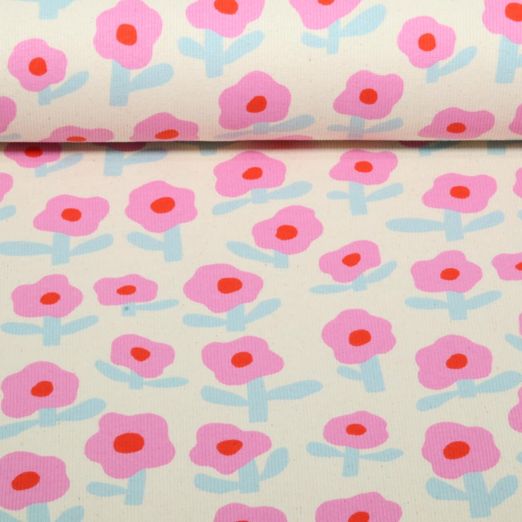 Bio Rippjersey - Blumen Jennifer Bouron Natur Rosa