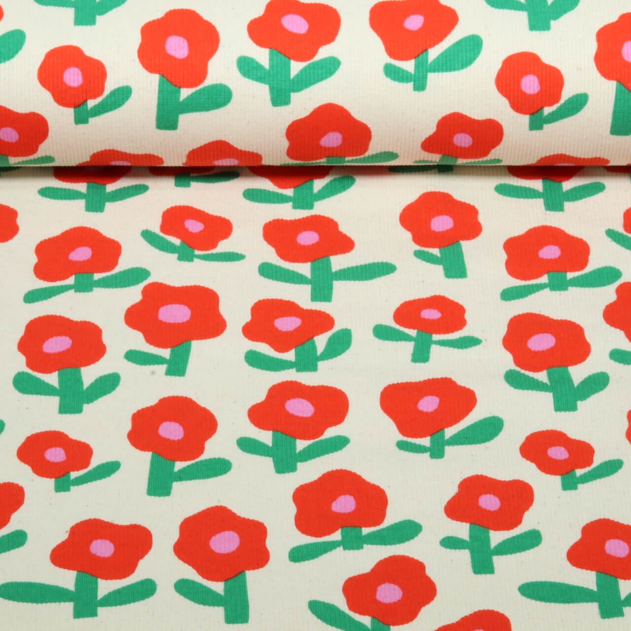 Bio Rippjersey - Blumen Jennifer Bouron Natur Orange-0 Bio Rippjersey - Blumen Jennifer Bouron Natur Orange-0