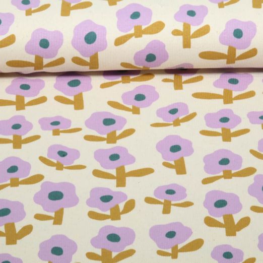 Bio Rippjersey - Blumen Jennifer Bouron Natur Lavendel Bio Rippjersey - Blumen Jennifer Bouron Natur Lavendel