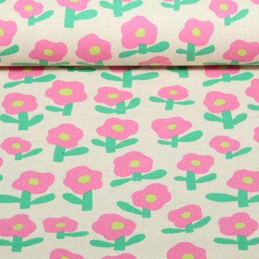 Bio Rippjersey - Blumen Jennifer Bouron Natur Rosa