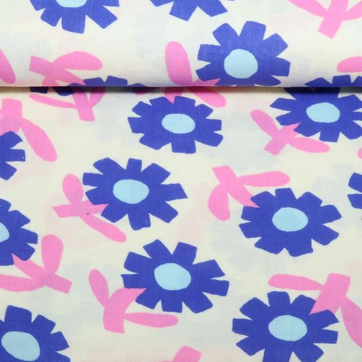 Gaze de coton bio - fleurs Jennifer Bouron Ecru
