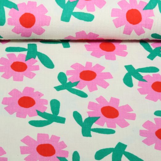 Bio Mousseline - Fleurs Jennifer Bouron Naturel Rose