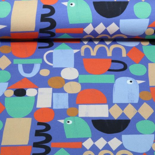 Sweat d'été bio - French Terry Formes graphiques Jennifer Bouron Bleu