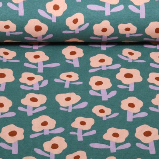 Bio Rippjersey - Blumen Jennifer Bouron Grün