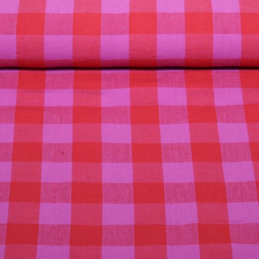 Coton tissé - Carreaux Rouge Fuchsia Teint dans la masse