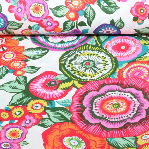 Baumwoll-Cretonne - Blumenmeer Weiß Multicolor