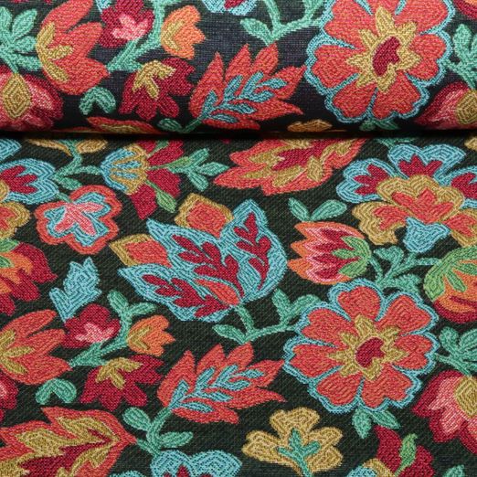 Gobelin - Fleurs multicolores Noir Multicolore