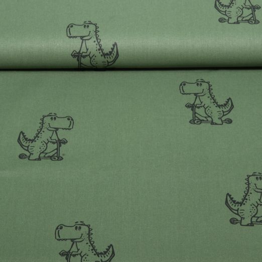 Popeline de coton - Skooter Dino Vert militaire Popeline de coton - Skooter Dino Vert militaire