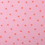 Tecido de algodão - corações bordados cor-de-rosa