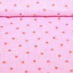 Baumwoll-Webware - Bestickt Herzen Rosa