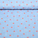 Baumwoll-Webware - Bestickt Herzen Blau