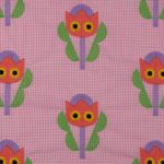 Tecido de algodão - tulipas bordadas em xadrez rosa