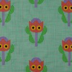 Tecido de algodão - tulipas bordadas em xadrez verde