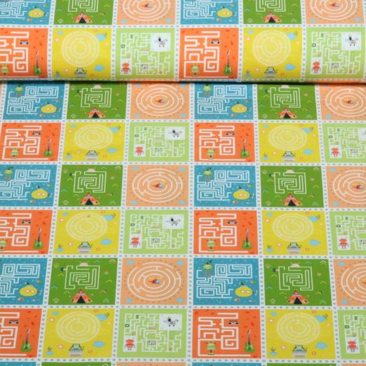 Baumwoll-Popeline - Labyrinthe Roboter Multicolor Baumwoll-Popeline - Labyrinthe Roboter Multicolor