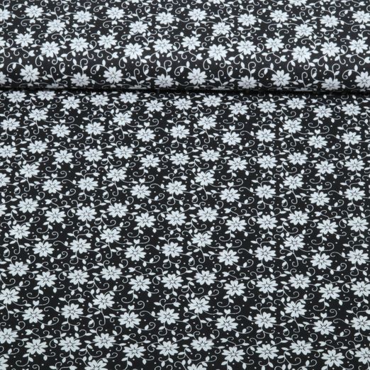 Baumwoll-Popeline - Kleine Blüten Schwarz Weiß Baumwoll-Popeline - Kleine Blüten Schwarz Weiß
