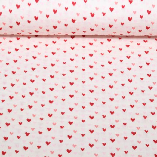 Gaze de coton - Petits coeurs Rose