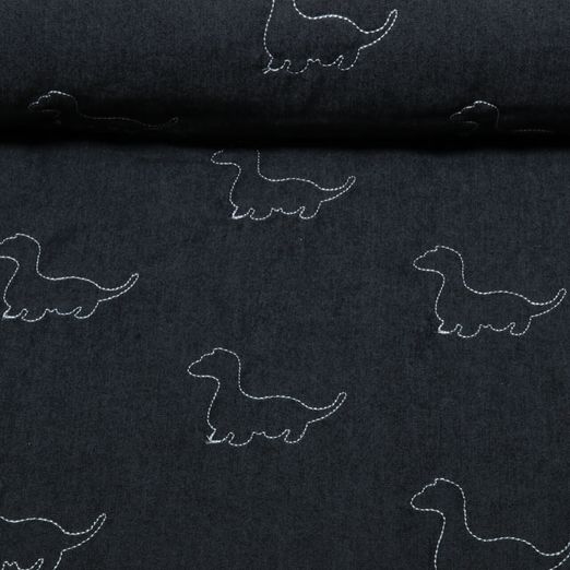 Jeans - Dinos brodés avec dos en non-tissé Noir