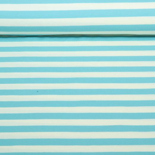 Bio Jersey - Hamburger Liebe Uno Summer Stripes Ecru Türkis Bio Jersey - Hamburger Liebe Uno Summer Stripes Ecru Türkis