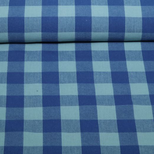 Coton tissé - Carreaux Bleu Vert Teint dans la masse