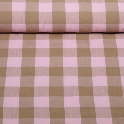 Tissu en coton - Carreaux Rose Marron Teint dans la masse Tissu en coton - Carreaux Rose Marron Teint dans la masse