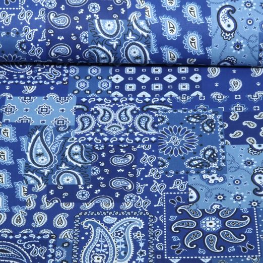 Baumwoll-Webware - Paisley Patchwork Blau