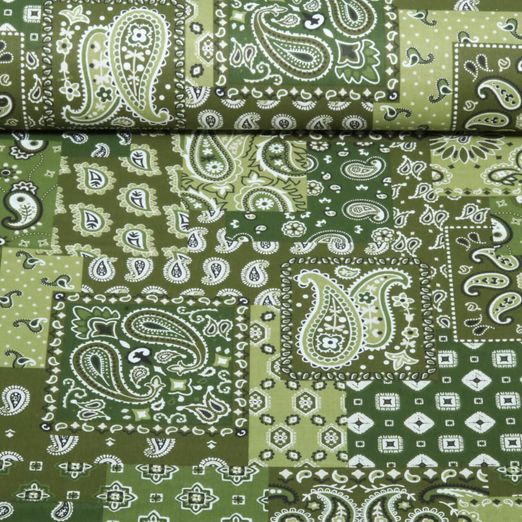 Baumwoll-Webware - Paisley Patchwork Grün