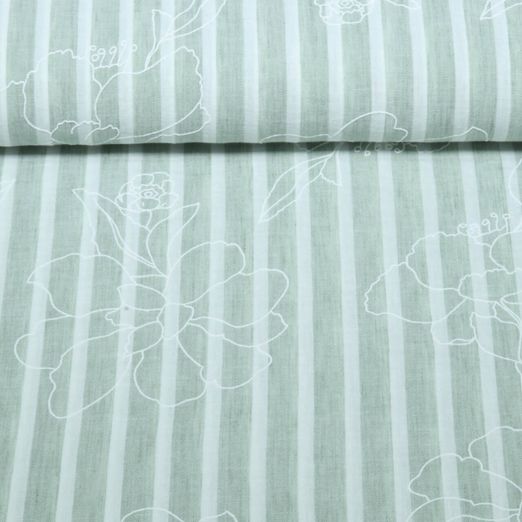 Tissu robes et blouses - fleurs rayures impression caoutchouc Vert menthe Tissu robes et blouses - fleurs rayures impression caoutchouc Vert menthe