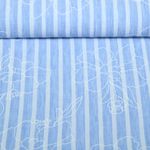 Tissu robes et blouses - fleurs rayures impression caoutchouc bleu Tissu robes et blouses - fleurs rayures impression caoutchouc bleu