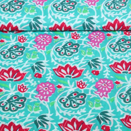 Viskose Voile - Beach Kollektion Blüten Türkis Viskose Voile - Beach Kollektion Blüten Türkis