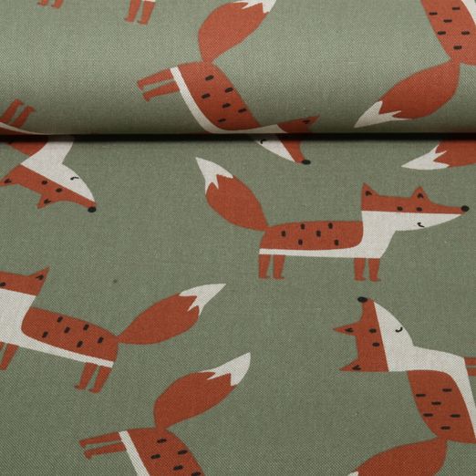 Toile durable - Aspect lin renards vert olive Toile durable - Aspect lin renards vert olive