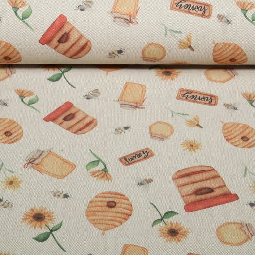 Toile numérique Durable Aspect lin Miel Abeilles Sable Toile numérique Durable Aspect lin Miel Abeilles Sable