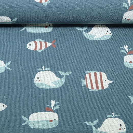 Sweat d'été - French Terry Crêpe Poissons Bleu Sweat d'été - French Terry Crêpe Poissons Bleu