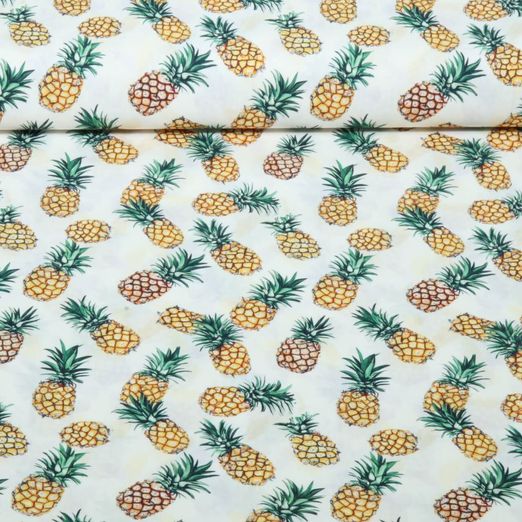 Popeline de coton - Impression numérique Ananas Blanc Popeline de coton - Impression numérique Ananas Blanc