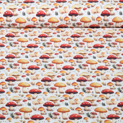 Popeline de coton - Impression numérique Champignons Blancs Popeline de coton - Impression numérique Champignons Blancs