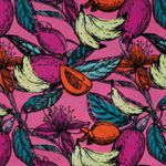 Voile de coton - fruits fleurs Rose vif