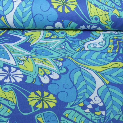 Viskose - Blumen und Blätter Blau Viskose - Blumen und Blätter Blau