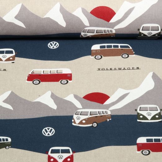 Toile - VW Combi Van Aventure en montagne Beige Aspect lin Toile - VW Combi Van Aventure en montagne Beige Aspect lin