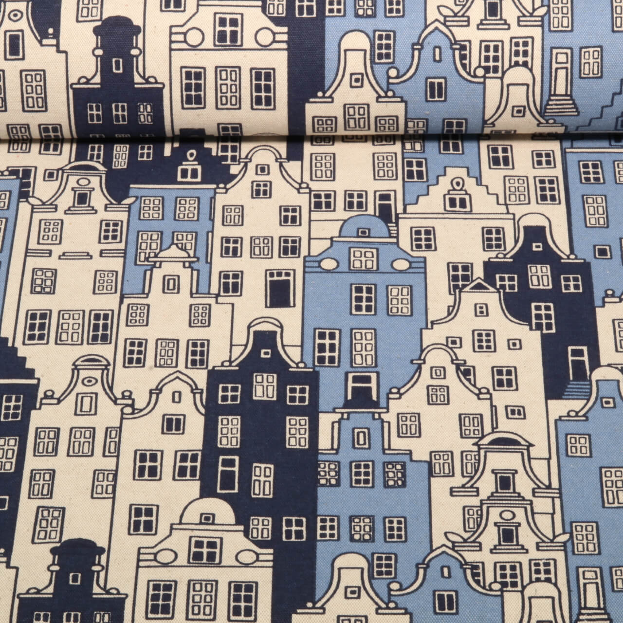 Toile canevas - aspect lin maisons Bleu-0 Toile canevas - aspect lin maisons Bleu-0