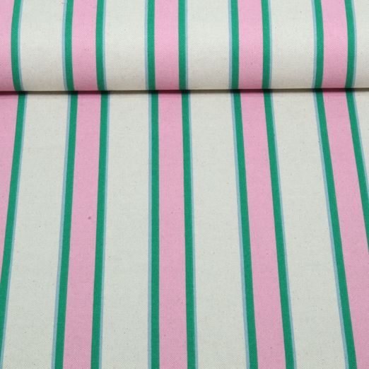 Toile - aspect lin rayures Beige Rose