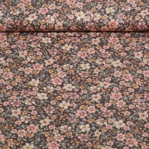 Baumwoll-Popeline - Digital Kleine Blüten Braun Baumwoll-Popeline - Digital Kleine Blüten Braun